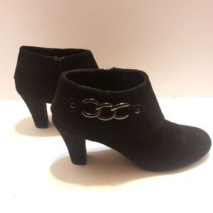 Aerosoles A2 Boots Womens 11W Black 3" Block Heel Side Zipper Decorative Chain